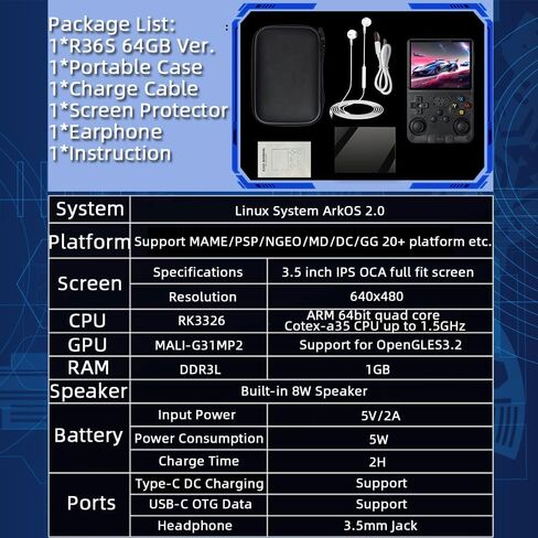 جهاز تشغيل العاب الفيديو الرقمية R36S محمول باليد 3.5 انش ريترو محمول باليد ببطارية مدمجة قابلة لاعادة الشحن بنمط محمول مثبت مسبقا بنظام تشغيل العاب الفيديو الرقمية in Kuwait