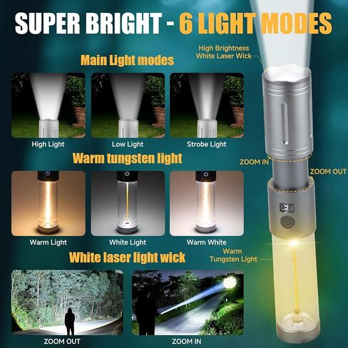 2 in 1 Rechargeable Camping Lantern, Portable Tent Light with High Brightness Flashlight in Saudi Arabia