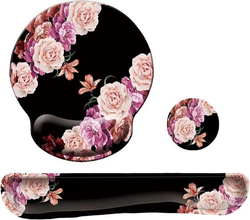 Keyboard Wrist Rest Pad Mouse Pad with Wrist Support Set of 3, Mousepad with Non-Slip Rubber Base, Ergonomic Memory Foam Mouse Wrist Cushion Support for Home Office Laptop Computer Gaming, Flowers in Kuwait