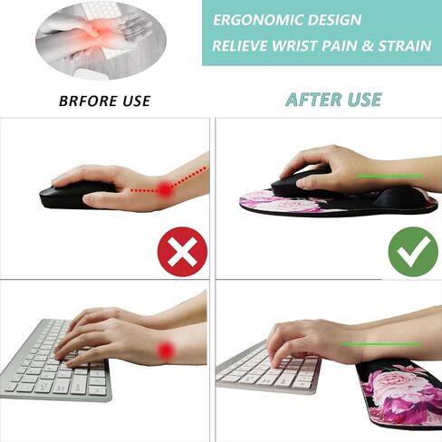 Keyboard Wrist Rest Pad Mouse Pad with Wrist Support Set of 3, Mousepad with Non-Slip Rubber Base, Ergonomic Memory Foam Mouse Wrist Cushion Support for Home Office Laptop Computer Gaming, Flowers in Kuwait