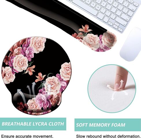 Keyboard Wrist Rest Pad Mouse Pad with Wrist Support Set of 3, Mousepad with Non-Slip Rubber Base, Ergonomic Memory Foam Mouse Wrist Cushion Support for Home Office Laptop Computer Gaming, Flowers in Kuwait