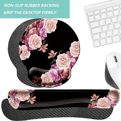 Keyboard Wrist Rest Pad Mouse Pad with Wrist Support Set of 3, Mousepad with Non-Slip Rubber Base, Ergonomic Memory Foam Mouse Wrist Cushion Support for Home Office Laptop Computer Gaming, Flowers in Kuwait