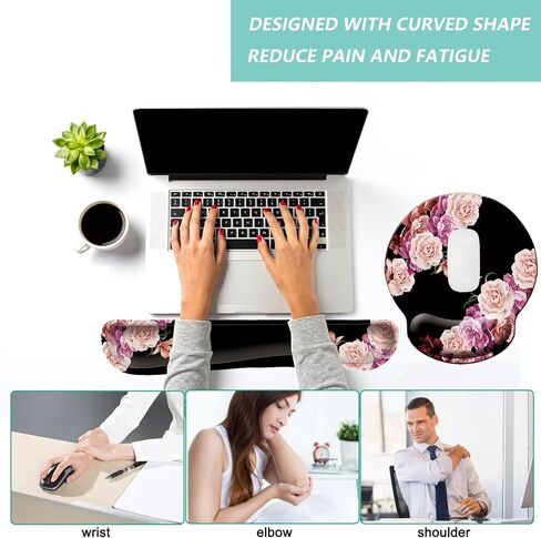 Keyboard Wrist Rest Pad Mouse Pad with Wrist Support Set of 3, Mousepad with Non-Slip Rubber Base, Ergonomic Memory Foam Mouse Wrist Cushion Support for Home Office Laptop Computer Gaming, Flowers in Kuwait