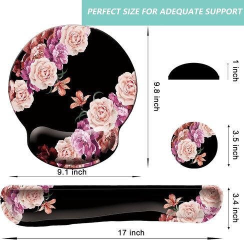 Keyboard Wrist Rest Pad Mouse Pad with Wrist Support Set of 3, Mousepad with Non-Slip Rubber Base, Ergonomic Memory Foam Mouse Wrist Cushion Support for Home Office Laptop Computer Gaming, Flowers in Kuwait
