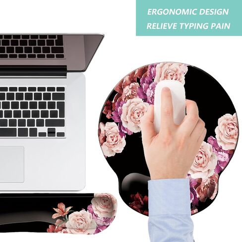 Keyboard Wrist Rest Pad Mouse Pad with Wrist Support Set of 3, Mousepad with Non-Slip Rubber Base, Ergonomic Memory Foam Mouse Wrist Cushion Support for Home Office Laptop Computer Gaming, Flowers in Kuwait