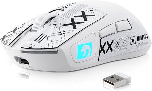 M4 Ultra-Light Wireless Gaming Mouse 52g, 24000 DPI PAW3311 Optical Sensor,2.4G/BT/Wired Ergonomic Computer Mice, RGB Lighting,400mAh Battery，Programmable Mouse for PC/Win/MAC-White &Tape in Saudi Arabia