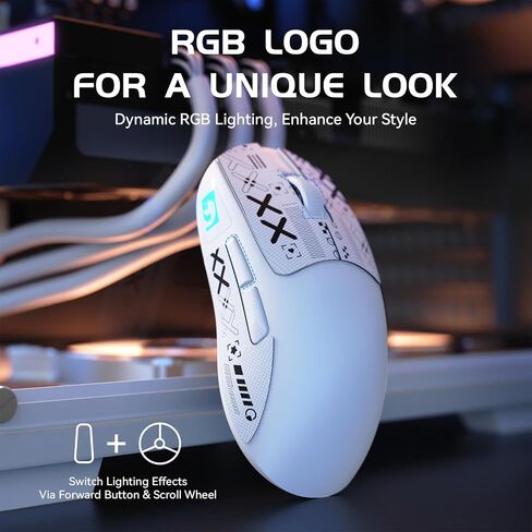M4 Ultra-Light Wireless Gaming Mouse 52g, 24000 DPI PAW3311 Optical Sensor,2.4G/BT/Wired Ergonomic Computer Mice, RGB Lighting,400mAh Battery，Programmable Mouse for PC/Win/MAC-White &Tape in Saudi Arabia