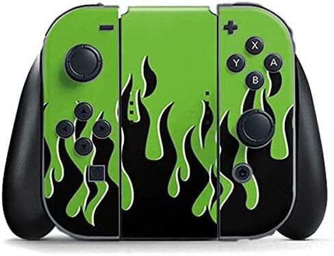 Skinit Skinit Gaming Gaming Skiner مع Nintendo Switch (2017-2021) وحدة تحكم Joy-Con-تصميم Flames الأخضر in Kuwait
