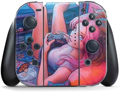 Skinit Skinit Gaming Gaming Skiner مع Nintendo Switch (2017-2021) وحدة تحكم Joy-Con-تصميم Flames الأخضر in Kuwait