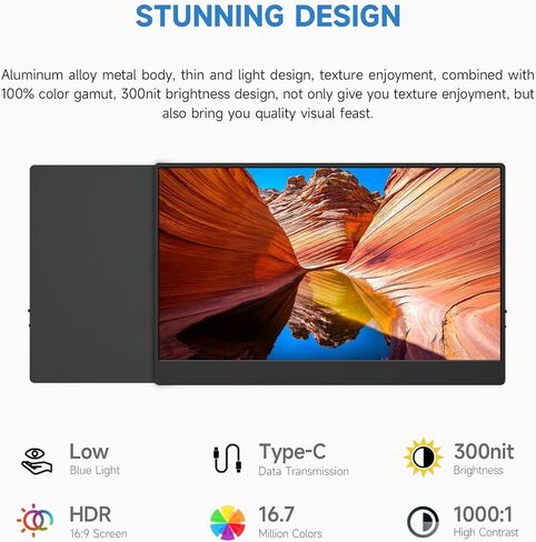 شاشة AYY المحمولة 18.5 بوصة ، 100 هرتز 1080p 100 ٪ SRGB ، و SRGB فائقة الخفيفة وخفيفة الوزن FHD IPS HDR Display ، شاشة سفر ثانية للكمبيوتر المحمول مع VESA & SPEALERS in Saudi Arabia
