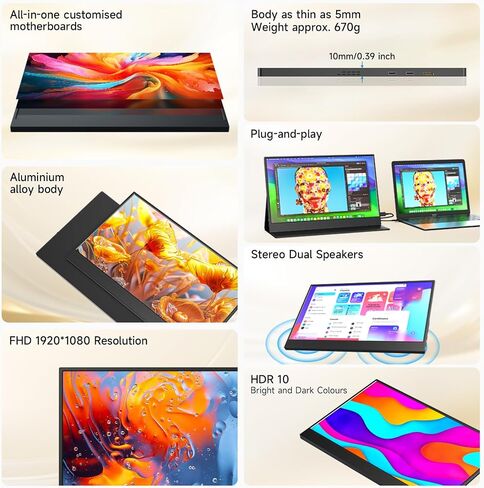 شاشة AYY المحمولة 18.5 بوصة ، 100 هرتز 1080p 100 ٪ SRGB ، و SRGB فائقة الخفيفة وخفيفة الوزن FHD IPS HDR Display ، شاشة سفر ثانية للكمبيوتر المحمول مع VESA & SPEALERS in Saudi Arabia