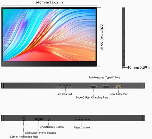 شاشة AYY المحمولة 18.5 بوصة ، 100 هرتز 1080p 100 ٪ SRGB ، و SRGB فائقة الخفيفة وخفيفة الوزن FHD IPS HDR Display ، شاشة سفر ثانية للكمبيوتر المحمول مع VESA & SPEALERS in Saudi Arabia