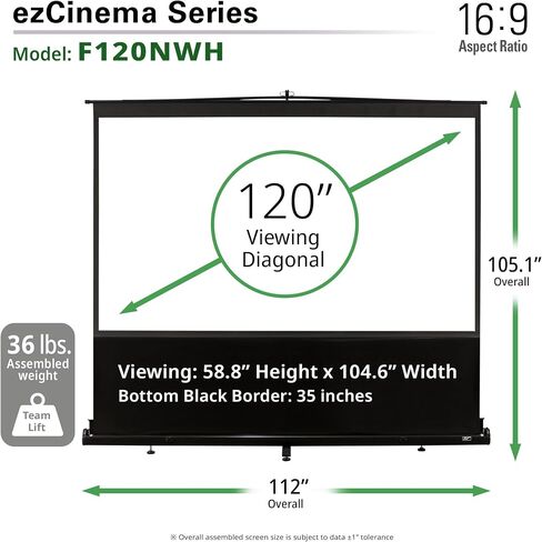 شاشات Elite Ezcinema Series ، 120 بوصة 16: 9 ، شاشة عرض الإسقاط اليدوي لسحب الإسقاط ، ومكتب المسرح المنزلي ، Church 8K 4K Ultra HD 3D Ready ، ومقره الولايات المتحدة. ضمان لمدة عامين ، F120NWH in Saudi Arabia