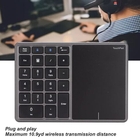 2 in 1 Wireless Number Pad, 22 Keys USB Keypad BT4.2 Number Pad 2.4G Small Size Numeric Keypad Light Weight, Portable, Suitable for Laptop Desktop, PC (Black) in Saudi Arabia