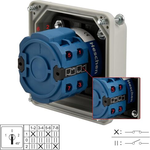 Universal Rotary Cam Selector Changeover Switch SZW26-20/D202.2D with Master Switch Exterior Box LW28-20/4 660V 20A ON-OFF-ON 3 Position 2 Phase 8 Terminals CE in Saudi Arabia