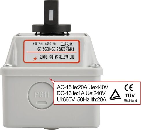 Universal Rotary Cam Selector Changeover Switch SZW26-20/D202.2D with Master Switch Exterior Box LW28-20/4 660V 20A ON-OFF-ON 3 Position 2 Phase 8 Terminals CE in Saudi Arabia
