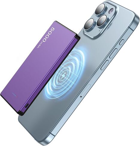 Magnetic Portable Charger Magnetic 5000mAh Ultra SlimforMagSafe Battery Pack, 0.3in3.9oz Mini Wireless Power Bank with 20W PD USB-C Two-Way Charging, Compatible for iPhone 15/14/13/12 Series(Violet) in Saudi Arabia