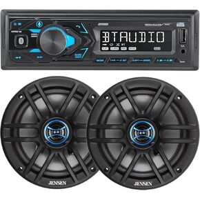 JENSEN MPR210 7 Character LCD Single DIN Car Stereo Radio & JS62 6.5 inch Car Speakers Bundle