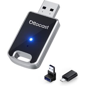 OTTOCAST Mini 2 Wireless Carplay Adapter & Android Auto Wireless Adapter for Apple iPhone Samsung Android Phone 2-in-1, USB Car Accessories with 5 GHz Wi‑Fi Bluetooth 5.0 Voice Control Plug & Play