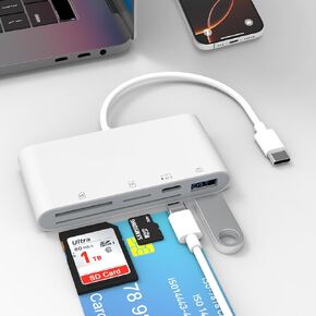 USB C SD Card Reader for iPhone, 5-in-1 Multi Memory Card Reader with SD+TF+Smart Card Slot+USB OTG+USB-C Port, DOD Military USBC Common Access CAC Smart ID Card Reader for iPhone 16/iPad/Mac/Laptop