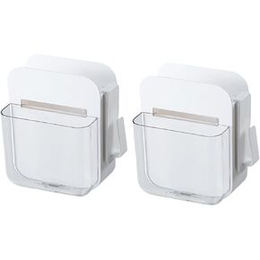 SUNFICON 2 Pack Wall Mount Storage Organizer Box Adhesive Remote Control Holder 2 Tier Compartments and Hook Universal TV Media Player Controller Caddy Home Office Desk Bedside Nightstand White