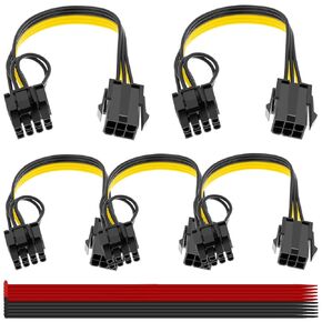 5PCS 6 Pin Female to 8 Pin (6+2) Male Cable GPU Graphics Card PCIe Express Power Adapter 6 Pin to 8 Pin PCIe Adapter Power Cable with Cable Tie, for Computer Power Supply (8.66inch/22cm)