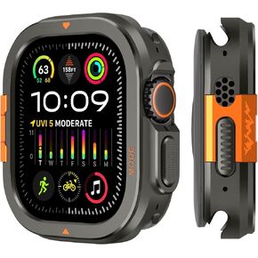 2 in-1 Metal Cover Compatible with Apple Watch Ultra 2/1 Case 49mm, Rugged Bumper with Back Protector for iWatch Ultra 49mm, Black