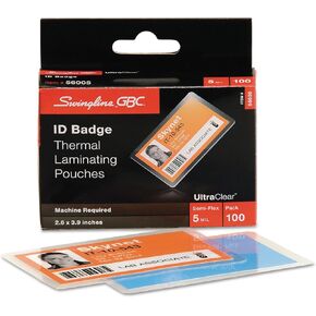 GBC UltraClear Thermal Laminating Pouches 5Mil Government ID Card Size (Medium) Size 2 5/8 x 3 7/8 - 100 Pack