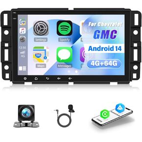 4+64GB 8 inch Car Radio Stereo for Chevy Silverado GMC Sierra Yukon Buick Android 14 with Wireless CarPlay & Android Auto 2 DIN 4 Core 1280x720 Touch Screen MirrorLink Bluetooth WiFi/FM/RDS