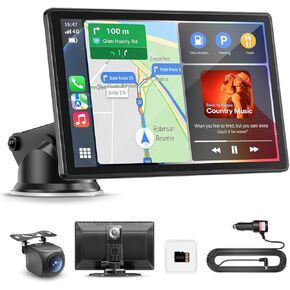 Wireless Carplay Screen for Car,9" Car Play Stereo with 4K Dash Cam,1080P Backup Camera,Carplay Android Auto Screen with Voice Control,GPS Navigation,Mirror Link,Bluetooth（9inch）