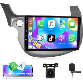 4+64G Car Stereo Radio for Honda Fit Jazz 2008-2013 10.1" Touch Screen Bluetooth Audio with CarPlay Android Auto GPS Navi Mirror Link WiFi EQ RDS Hi-Fi Backup Camera MIC