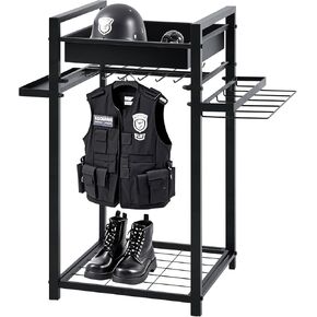 Blulu Police Gear Stand, Tactical Duty Gear Rack with 12 Hooks, Uniform, Duty Belt & Vest Hanger, Black Body Armor Stand for Police Gift