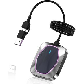 Wireless CarPlay Adapter for iPhone, Seamless Connection for Convert Wired to Apple Car Play Wireless Adapter, Plug and Play, with 60CM Extension Cable USB & Type-C, Connection Stable No Delay