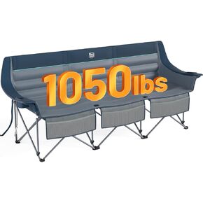 TIMBER RIDGE Padded 3 Person Camping Chair with Cup Holders and Pockets, Outdoor Folding Loveseat Camping Chairs, 1050lbs Capacity Heavy Duty Camp Couch for Outside Picnic, Beach, Lawn, Sports, Blue