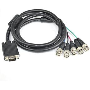AYA 10Ft (10 Feet) Coaxial HD15 VGA to 5 BNC RGBHV Male to Male Cable with Ferrites