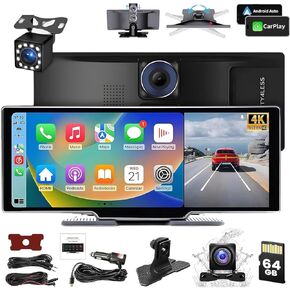 Cartablet Pro Max 2025 Model, 4K Car Tablet Pro Max 2025, Car Tablet with Dash Cam Front and Rear, Navigation/Voice Control, Voice Control, Mirror Link, Bluetooth, GPS Navigation, AUX/FM
