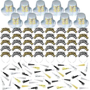 Shappy 100 Pcs New Years Eve Party Supplies 2024 New Year Party Kit Includes 10 Top Hats 25 Tiaras Headbands 50 Noisemakers in Kuwait