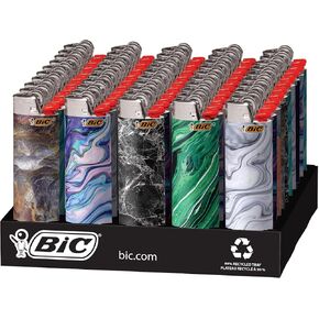 BIC Maxi Pocket Lighter, Special Edition Marble Collection, Assorted Unique Lighter Designs, 50 Count Tray of Lighters