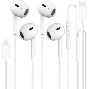2 Pack Type C Headphones Wired for iPhone 15 16 Pro Max, USB C Earphones with Microphone & Remote Noise Cancelling Earbuds for iPhone 15 Pro Max, iPad