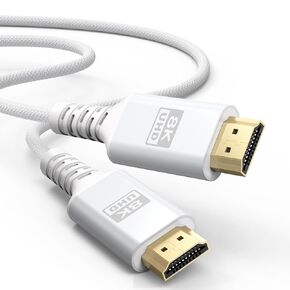 8K White HDMI Cable 6.6FT/2M, 48Gbps Ultra High Speed HDMI 2.1 Cable eARC Braided HDMI Cord with 8K@60Hz, 4K@120Hz, HDR10+, Dolby, 3D, HDCP2.3 for Laptop/Monitor/HDTV/Soundbar/Blu-ray/PS5/Xbox