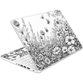 Laptop Skin Decal HP 15.6" - Black White Botanical, Laptop Cover Sticker, No Cutting Required, No Bubble, Waterproof, Scratch Resistant - Including Wide Screen and Wrist Pad