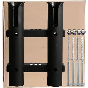 Fishing Rod Holders Wall Mounted 2 Pole Tubes Adjustable Fishing Rod Holder Bracke for Boat Kayak Garage Cooler Trailer Portable with Hardware(Black-2 Pole)