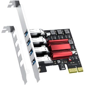 GLOTRENDS U3044BG 4-Port USB 3.0 5Gbps PCIe Expansion Card with Low-Profile Bracket for Intel, AMD, and ARM Platform, Compatible with Windows and Linux (Not Support Mac OS)