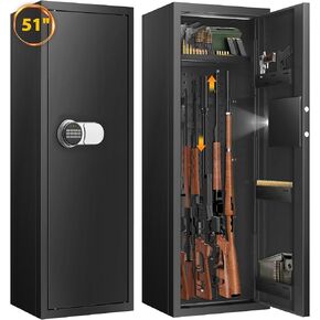 8 Deeper Rifle Gun Safes for Home Rifle and Pistols, Quick Access Gun Safes for Rifles and Shotguns, Heavy Duty Gun Cabinets with 2 Adjustable Rifle Rack and 3 Pockets(H51.96" x W17.91" x D15.07")
