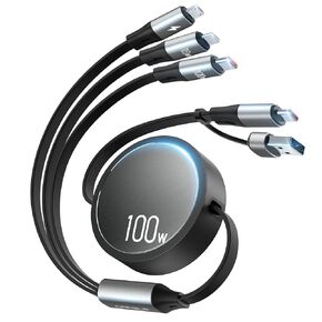 CAFELE 100W Retractable USB C Cable, 6-in-1 Multi Charging Cable, USB A/C 5A Fast Charger Cord for Multiple Devices with Type C/L/Micro Ports for Phone 16 15 14 Pro Max, S24/S23, McBook, Pad (3.6ft)