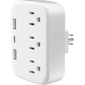 Multi Plug Outlet Extender, Surge Protector, Electrical Wall Splitter with 3 AC Outlets & 3 USB Ports (2 USB-A + 1 USB-C), Plug Adapter for Home/Office/Hotel/Travel, White(1 Pack)