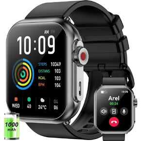 Smart Watch for Men Women, 1000mAh Battery 100-Day Standby Time, 1.85" HD Screen Fitness Tracker, 110+ Sport Modes, IP68 Waterproof, Heart Rate/Sleep Monitor, Fitness Watch for Android/iOS(Black)