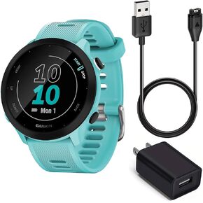 Garmin Forerunner 55 GPS Running Smartwatch (Aqua) Power Bundle