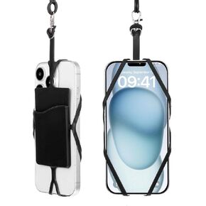 2Pcs Cell Phone Lanyard Crossbody Adjustable Neck Phone Holder with Card Pocket, Universal Silicone Neck Strap Compatible with Most Smartphones, Anti Theft Phones Strap for Men & Women