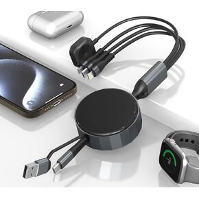 Retractable Multi Charging Cable for Apple Watch - 100W 4 in 1 Retractable Charging Cable with Lightning/Micro/Type C/iWatch Port Compatible with Apple Watch Series/iPhone 16/15/Galaxy Android